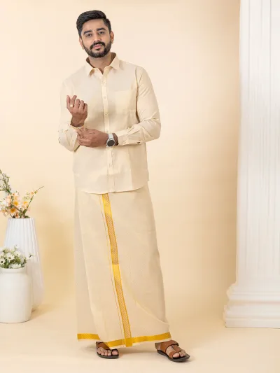 Men Gold Tissue Jacquard Shirt with Matching Dhoti Set GD12